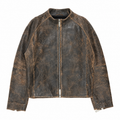 Vivet Washed Brown Leather Zip-Up Jacket