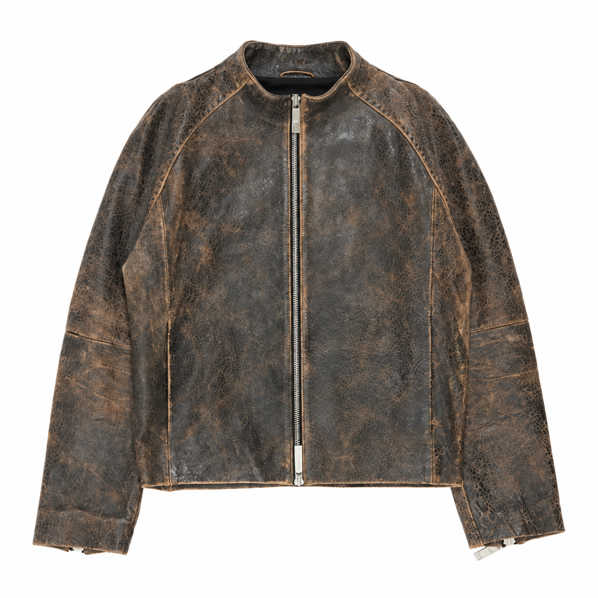Vivet Washed Brown Leather Zip-Up Jacket