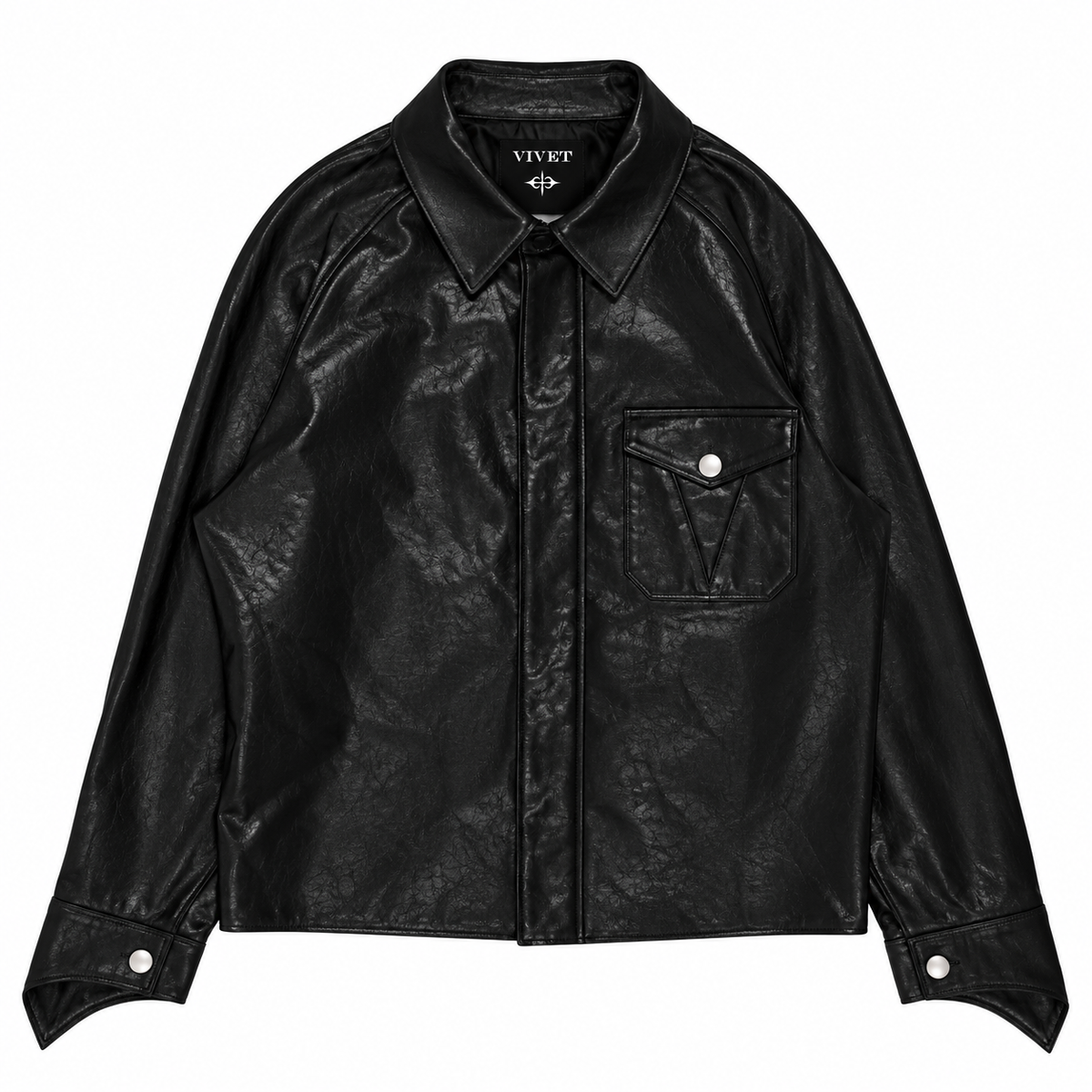 Vivet Black Leather Shirt Jacket