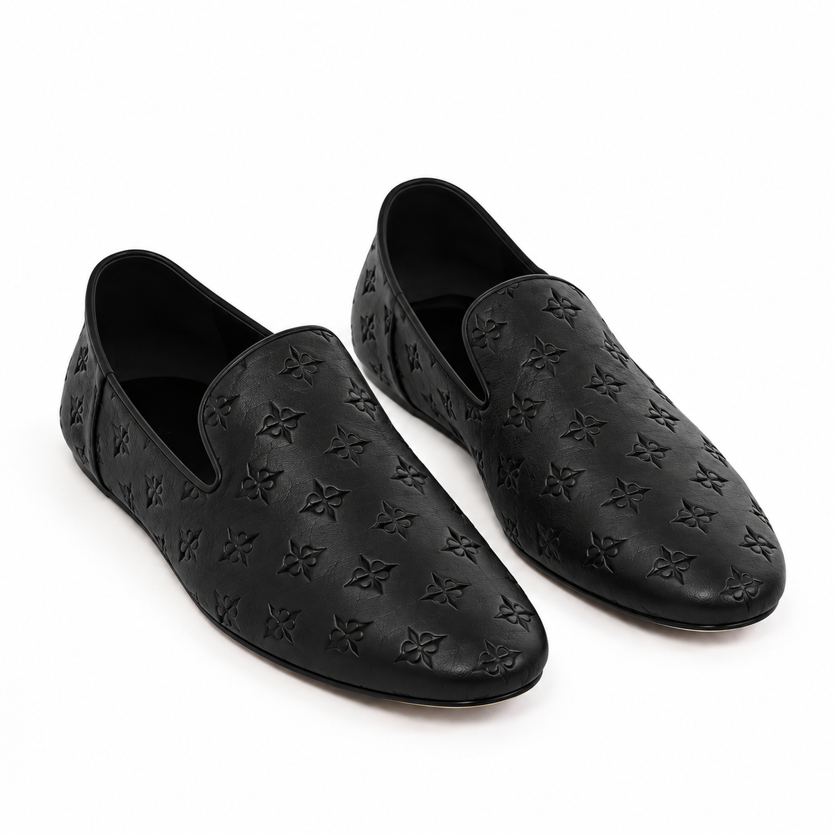 Vivet Black Embossed Slip-On Loafers